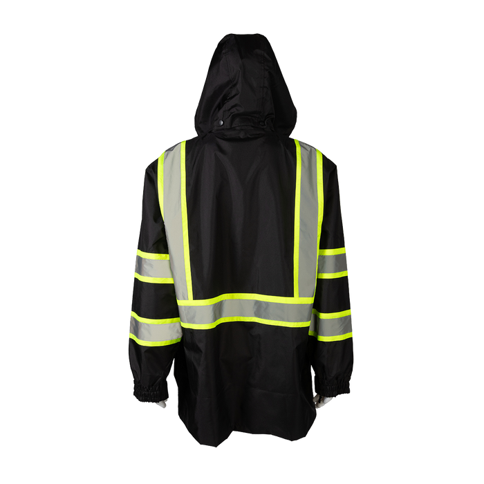 BKPJLW-LG Black with Lime Contrast Binding Waterproof Light Weight Rain Parka Jacket