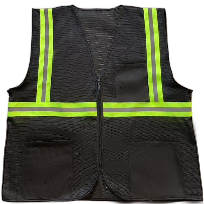 BKVM-S1 Enhanced Visibility Black Mesh Safety Vest With Lime Contrast Binding
