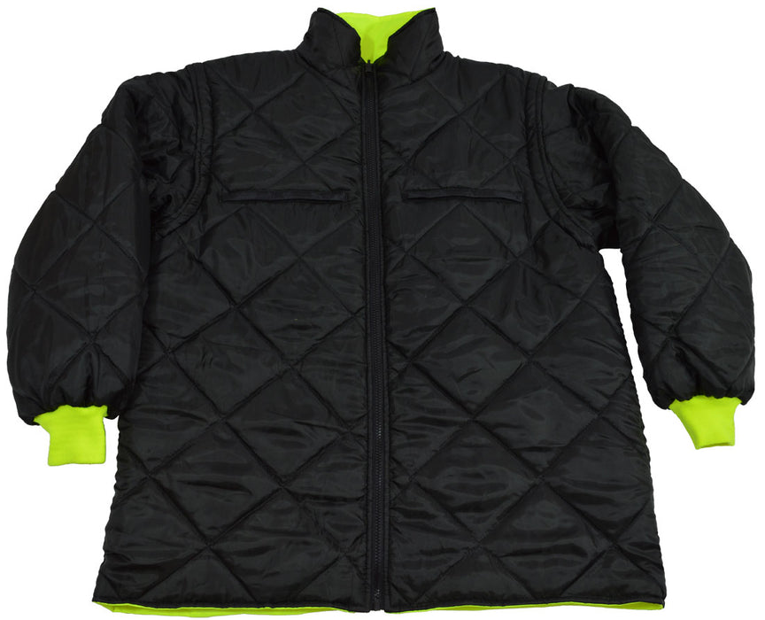 LBRVQJV-C3 ANSI Class 3 Lime/Black Reversible Waterproof 4-in-1 Quilted Thermal Jacket with Detachable Sleeves