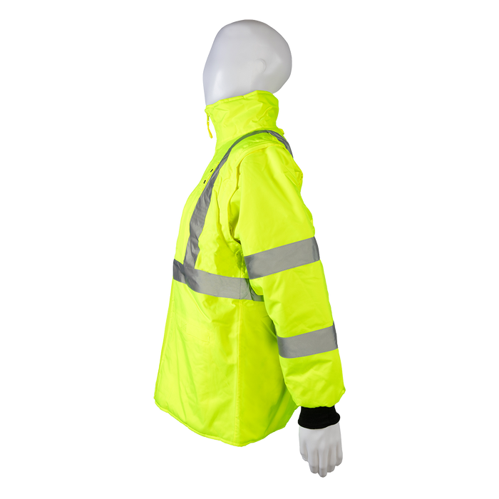 LBRVQJV-C3 ANSI Class 3 Lime/Black Reversible Waterproof 4-in-1 Quilted Thermal Jacket with Detachable Sleeves