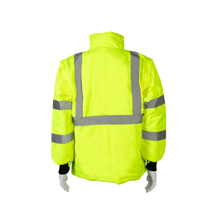 LBRVQJV-C3 ANSI Class 3 Lime/Black Reversible Waterproof 4-in-1 Quilted Thermal Jacket with Detachable Sleeves
