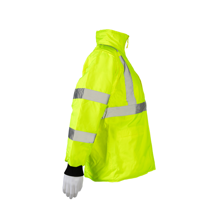 LBRVQJV-C3 ANSI Class 3 Lime/Black Reversible Waterproof 4-in-1 Quilted Thermal Jacket with Detachable Sleeves