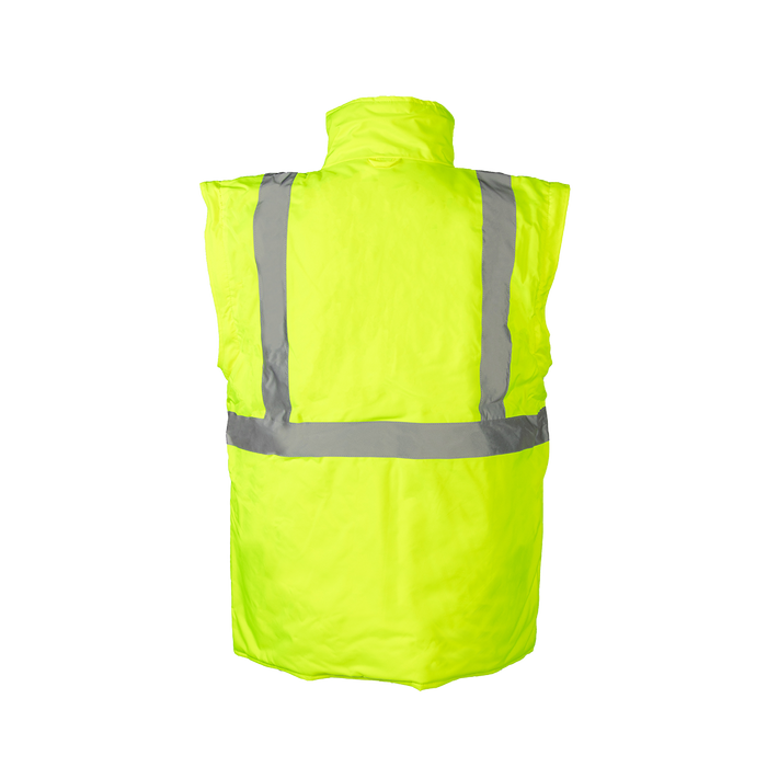 LBRVQJV-C3 ANSI Class 3 Lime/Black Reversible Waterproof 4-in-1 Quilted Thermal Jacket with Detachable Sleeves