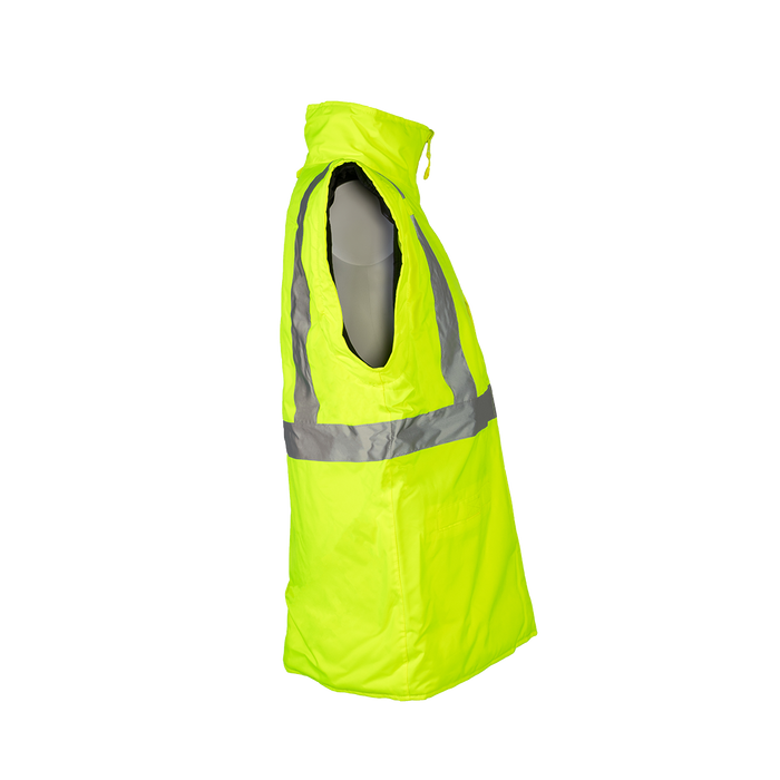 LBRVQJV-C3 ANSI Class 3 Lime/Black Reversible Waterproof 4-in-1 Quilted Thermal Jacket with Detachable Sleeves