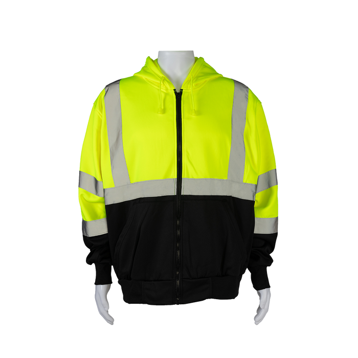 LBZHSW-C3 ANSI 107-2020 Class 3 High-Vis Lime/Black Bottom Two Tone Zip-Up Hooded Sweatshirt