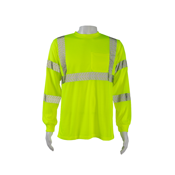 LJTSL3 ANSI Class 3 High-Vis Lime Jersey Knit Long Sleeve Pocket T-Shirt