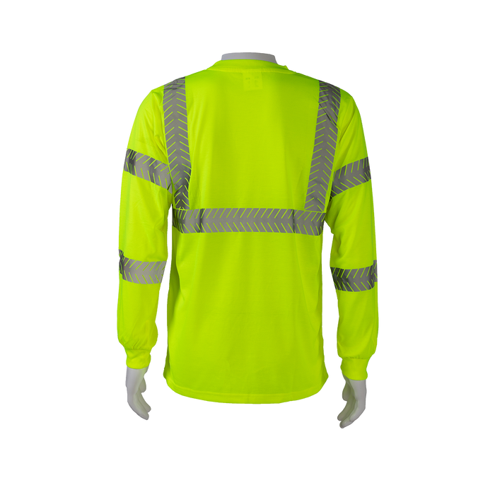 LJTSL3 ANSI Class 3 High-Vis Lime Jersey Knit Long Sleeve Pocket T-Shirt