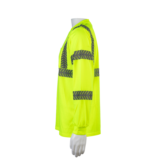 LJTSL3 ANSI Class 3 High-Vis Lime Jersey Knit Long Sleeve Pocket T-Shirt