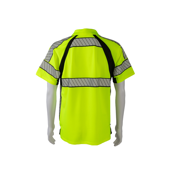 LPS2-LUX Deluxe Style High-Vis Lime /Black Two Tone Short Sleeve Officer Polo-Shirt, Lime Collar