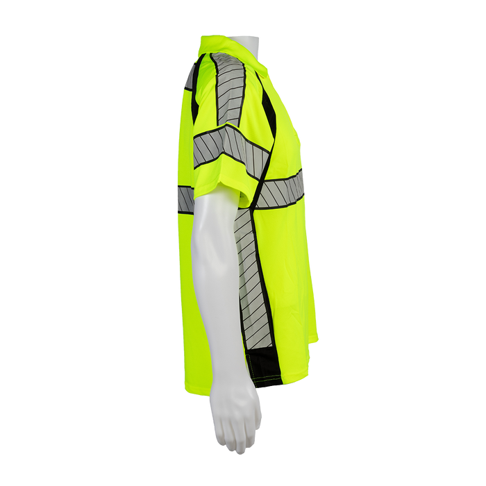 LPS2-LUX Deluxe Style High-Vis Lime /Black Two Tone Short Sleeve Officer Polo-Shirt, Lime Collar
