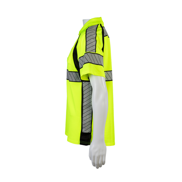 LPS2-LUX Deluxe Style High-Vis Lime /Black Two Tone Short Sleeve Officer Polo-Shirt, Lime Collar