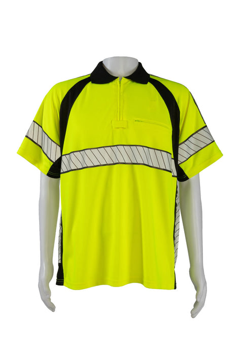 LBPS2-LUX Deluxe Style High-Vis Lime /Black Two Tone Short Sleeve Polo-Shirt-Black Collar