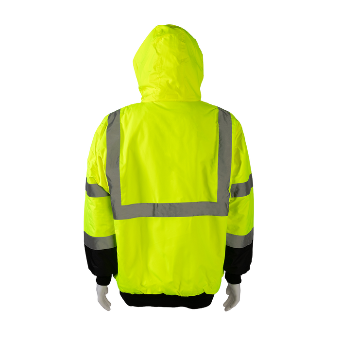 LQBBJ-C3 ANSI Class 3 LIME/BLACK Bottom Waterproof Quilted Bomber Jacket