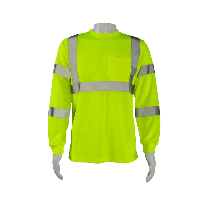 LTSL3 ANSI Class 3 High-Vis Lime Birdseye Mesh Long Sleeve T-Shirt
