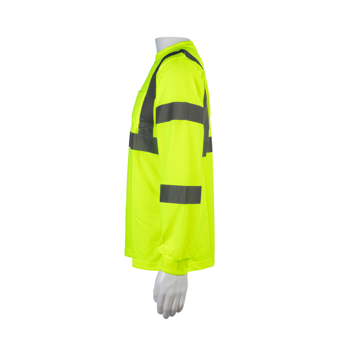 LTSL3 ANSI Class 3 High-Vis Lime Birdseye Mesh Long Sleeve T-Shirt