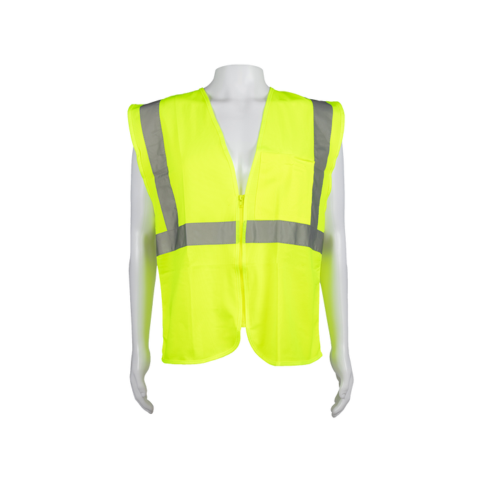LV2-CB0 ANSI/ISEA 107-2020 CLASS 2 Lime Solid Safety Vest Zipper Closure