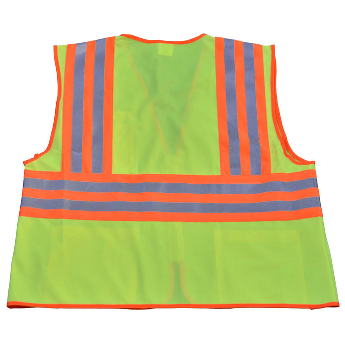 LV2-CB2 ANSI Class II Deluxe Two Tone DOT Safety Vest, Lime Solid Orange Contrast