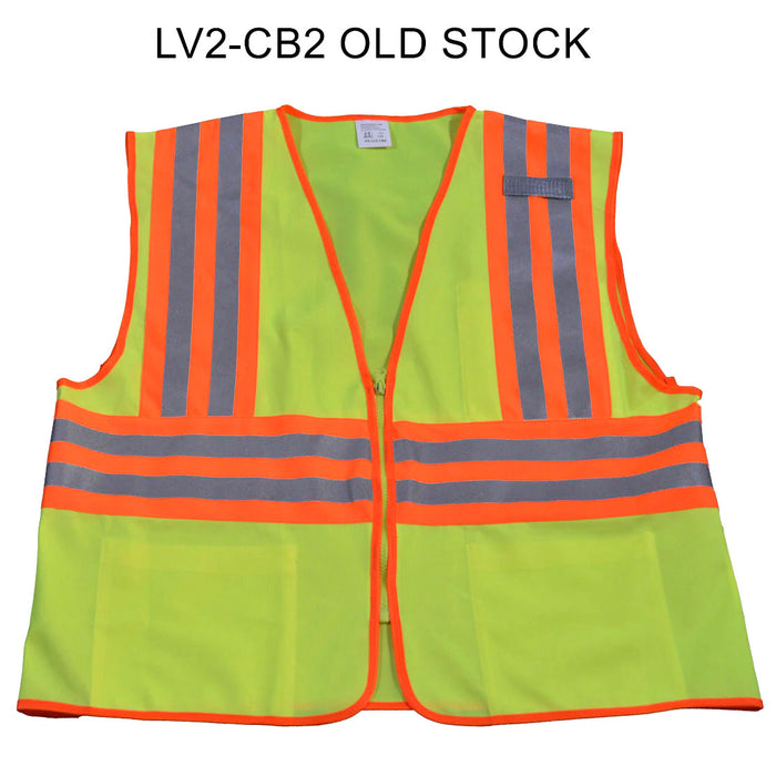 LV2-CB2 ANSI Class II Deluxe Two Tone DOT Safety Vest, Lime Solid Orange Contrast