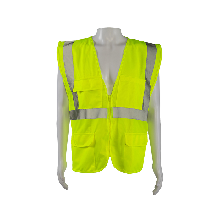 LV2-FSMB ANSI 107-2020 Type R CLASS 2 Front Solid Mesh Back 4-Pocket Safety Vests