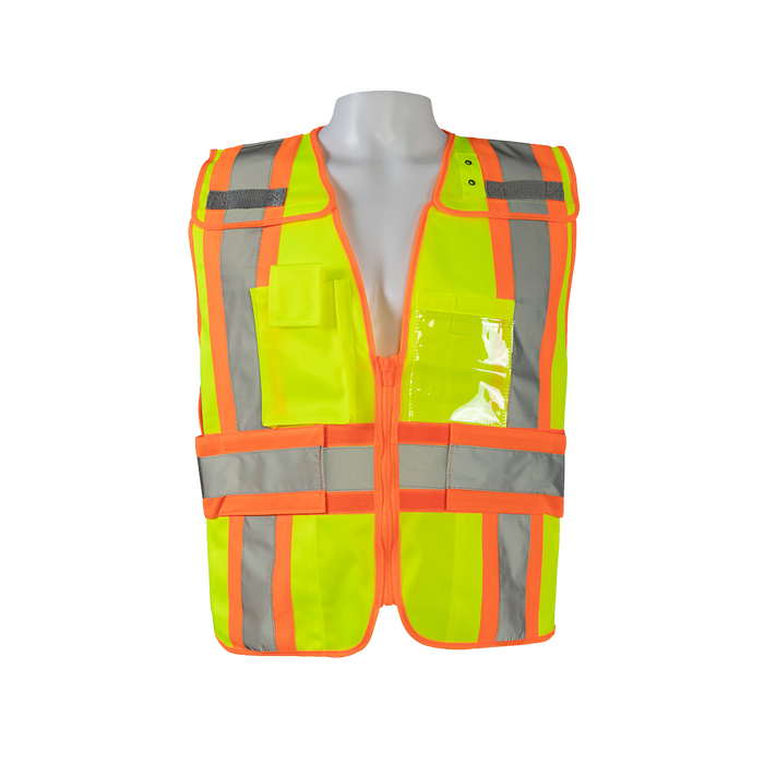 LV2-PSV Lime Solid/Orange Contrast ANSI Class 2 Expandable Breakaway Public Safety Vest