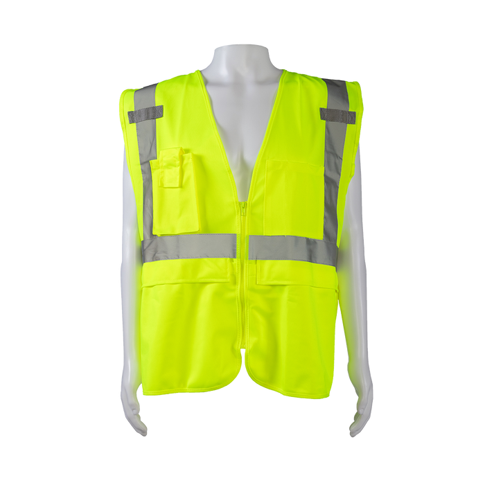 LV2-SUV ANSI Class 2 Deluxe Surveyor’s Safety Vest, Lime Solid