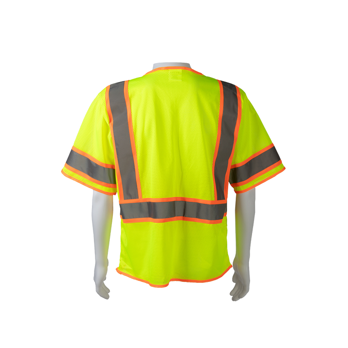 LVM3-CB1 LIME MESH ORANGE CONTRAST ANSI Class 3 Two Tone DOT Surveyors Safety Vest, Deluxe