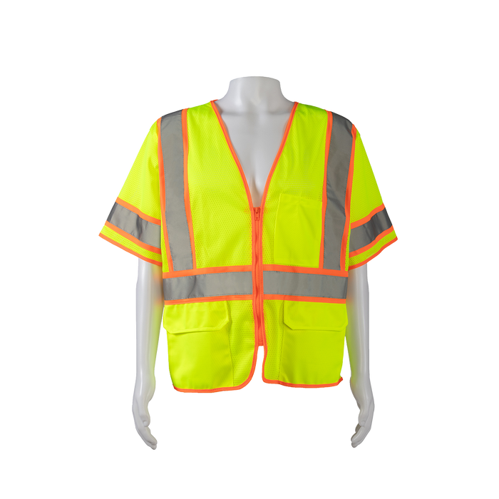 LVM3-CB1-EC ANSI 107-2020 Class 3 Lime Mesh Orange Contrast Two Tone DOT Vest, Economy