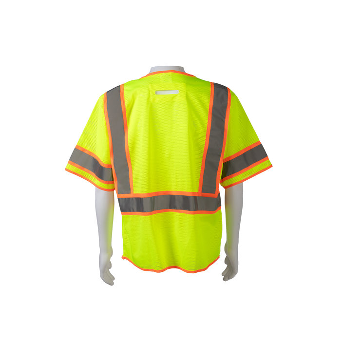 LVM3-CB1-EC ANSI 107-2020 Class 3 Lime Mesh Orange Contrast Two Tone DOT Vest, Economy