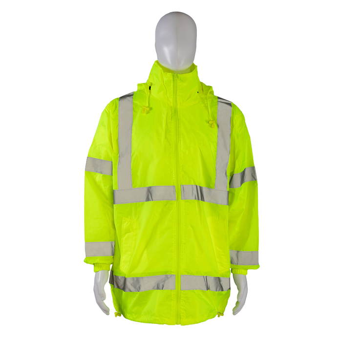 LWB-C3 ANSI Class 3 Lime Green Wind Breaker Jacket With Detachable Hood