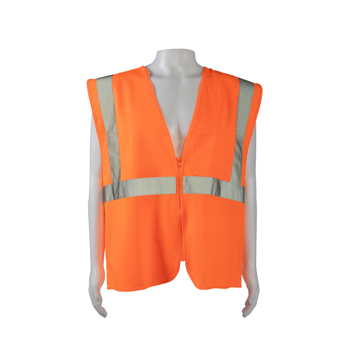 OV2-CB0 ANSI/ISEA 107-2015 CLASS 2 Orange Solid Safety Vest Zipper Closure