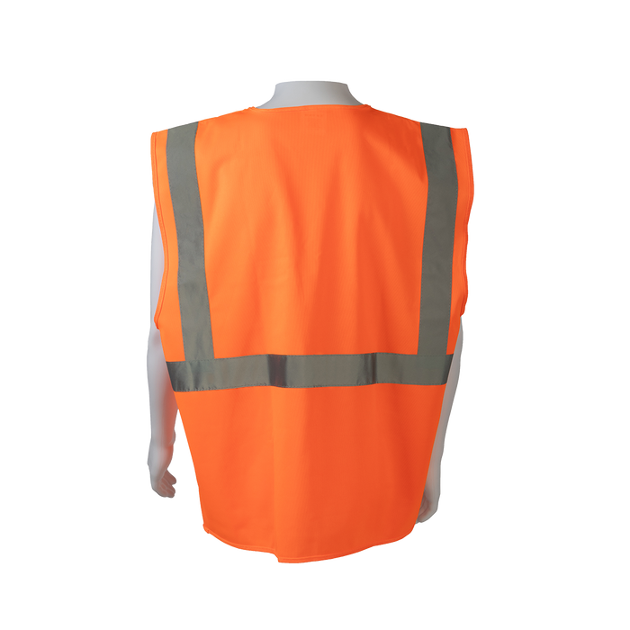 OV2-CB0 ANSI/ISEA 107-2015 CLASS 2 Orange Solid Safety Vest Zipper Closure