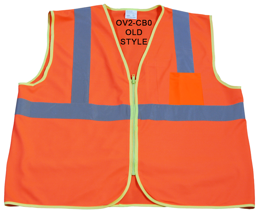 OV2-CB0 ANSI/ISEA 107-2015 CLASS 2 Orange Solid Safety Vest Zipper Closure