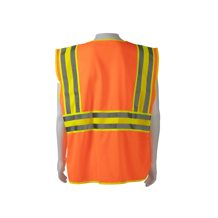 OV2-CB2 ANSI Class II Deluxe Two Tone DOT Safety Vest Orange Solid Lime Contrast