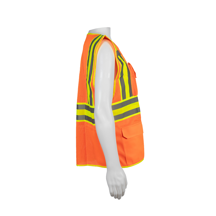 OVM2-CB2 ANSI Class II Deluxe Two Tone DOT Safety Vest Orange Mesh Lime Contrast