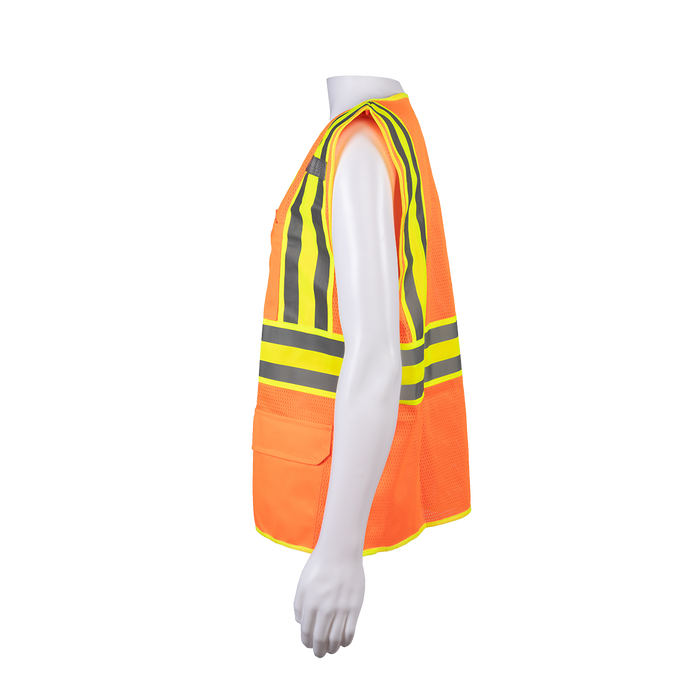 OVM2-CB2 ANSI Class II Deluxe Two Tone DOT Safety Vest Orange Mesh Lime Contrast