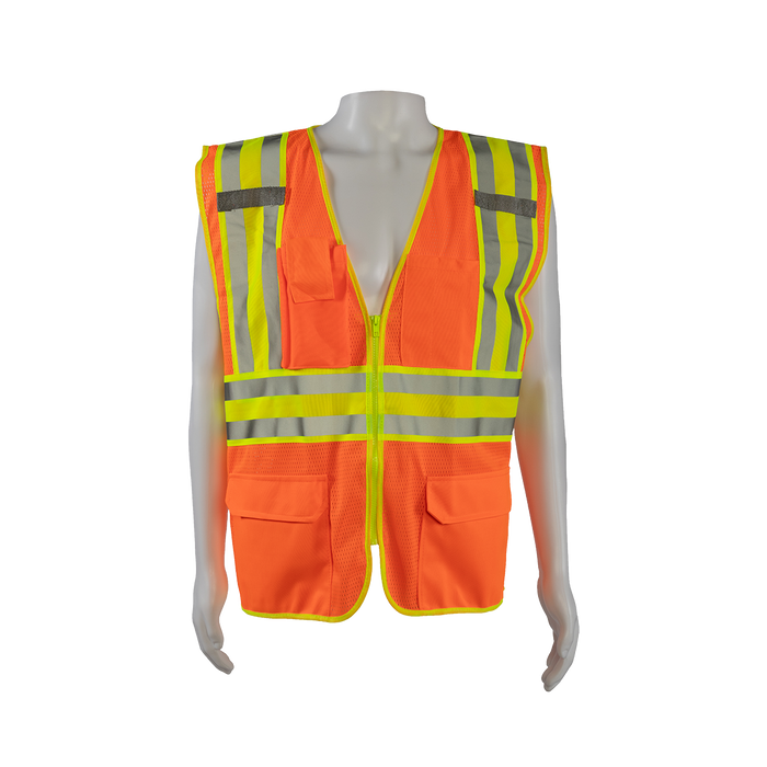 OVM2-CB2 ANSI Class II Deluxe Two Tone DOT Safety Vest Orange Mesh Lime Contrast
