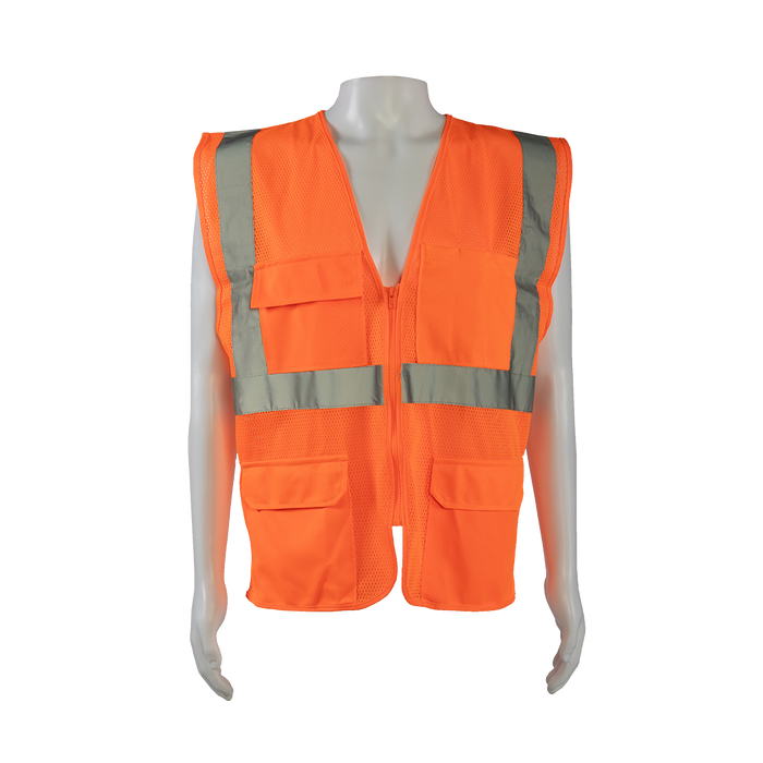 OVM24 ANSI CLASS II Orange Mesh 4-Pocket Safety Vests