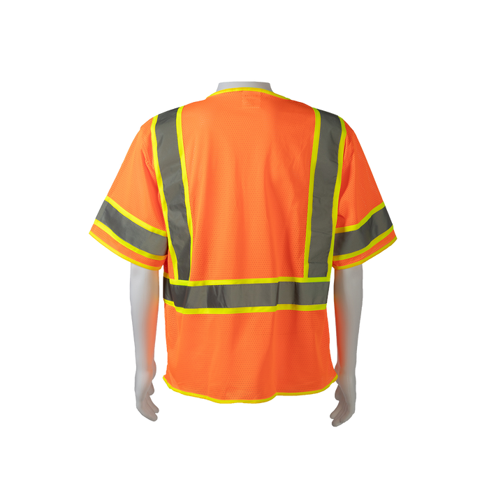 OVM3-CB1 ANSI 107-2020 Class 3 Orange Mesh Lime Contrast Two Tone DOT Surveyors Safety Vest, Deluxe