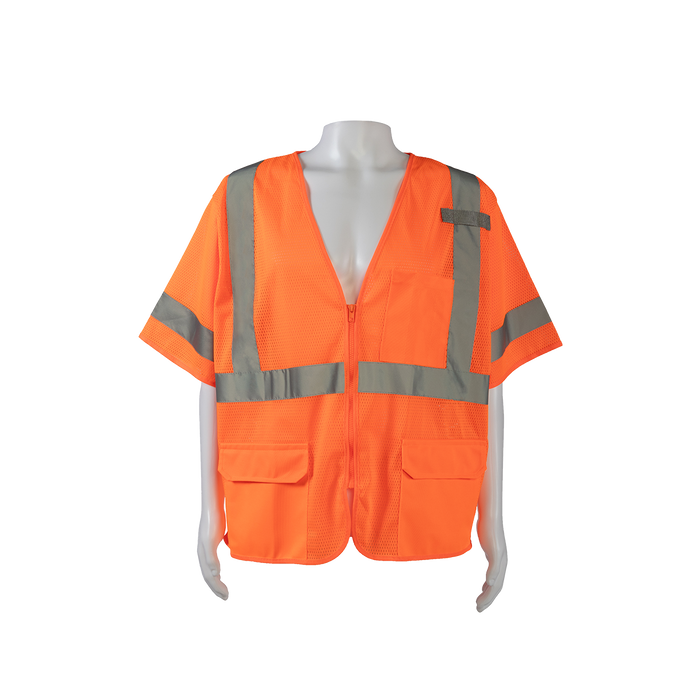 OVM3-Z ANSI 107-2020 Type R CLASS 3 Safety Vest, Orange Mesh Zipper Closure