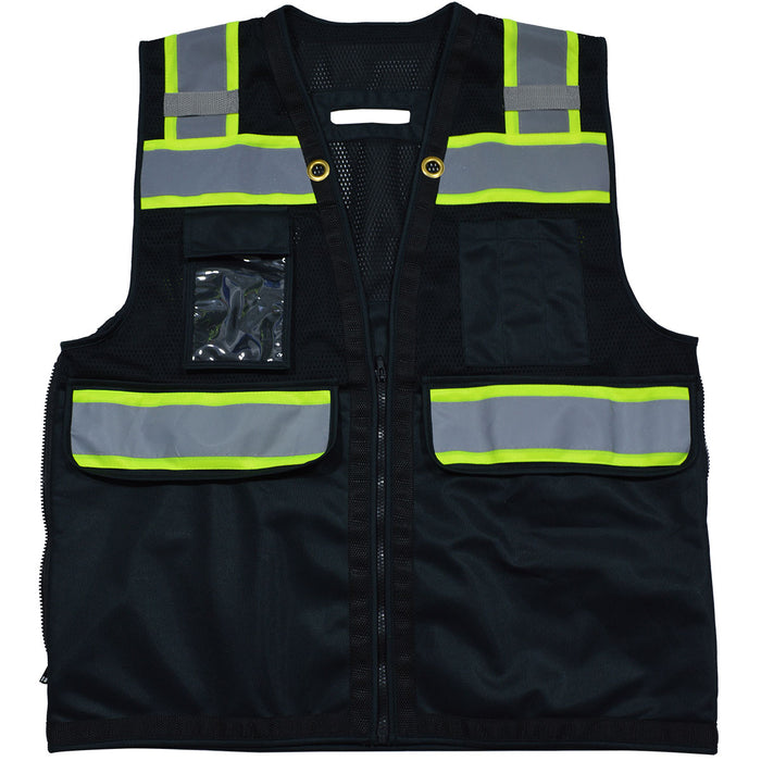 BKVM-HDSUV Black Mesh Lime Contrast Two Tone Heavy Duty Surveyors Safety Vest