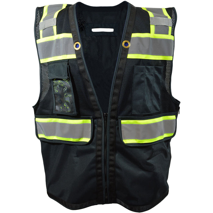 BKVM-HDSUV Black Mesh Lime Contrast Two Tone Heavy Duty Surveyors Safety Vest