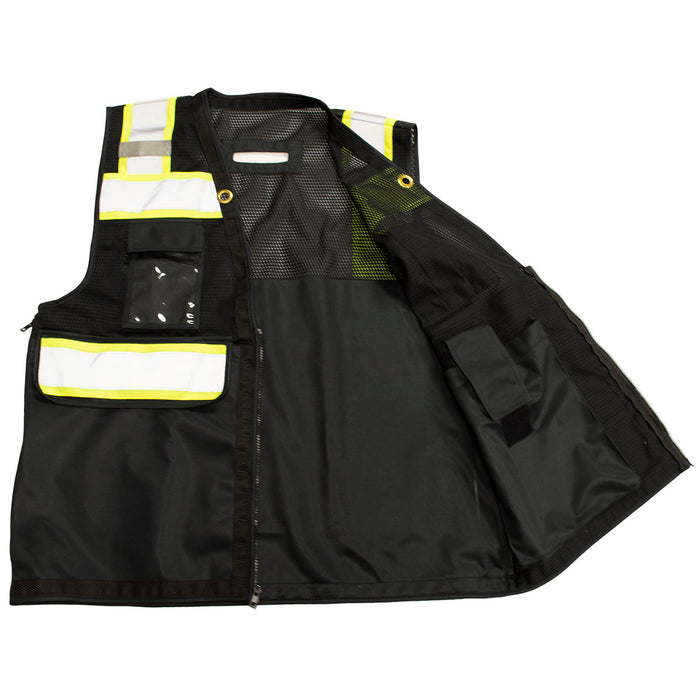 BKVM-HDSUV Black Mesh Lime Contrast Two Tone Heavy Duty Surveyors Safety Vest