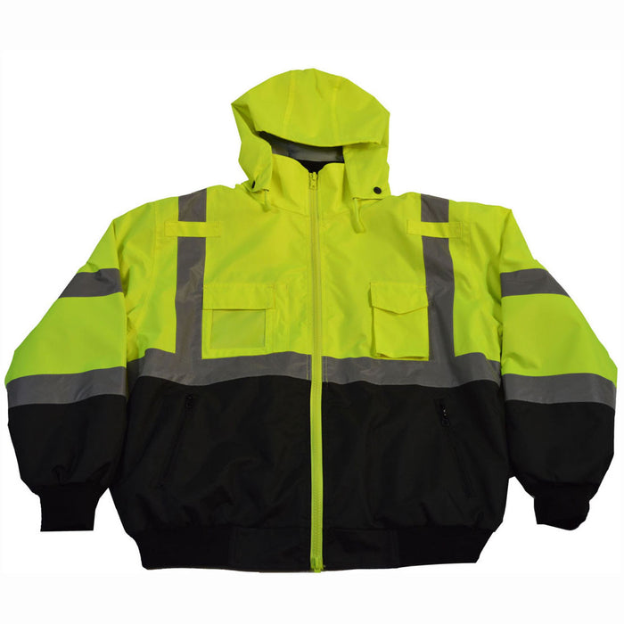 LBBJ-C3 ANSI/ISEA LIME/BLACK  Class 3 Waterproof Bomber Jacket with Removable Liner