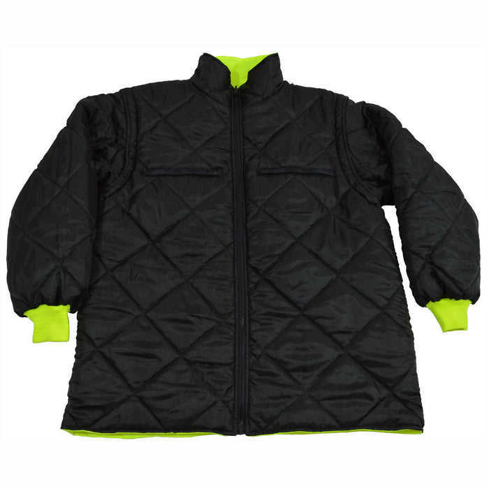 LBPJ6IN1-C3  ANSI Lime / Black Two Tone Waterproof 6-IN-1 Jacket & Vest / Removable Hood (Two Class 3 Jackets In One)