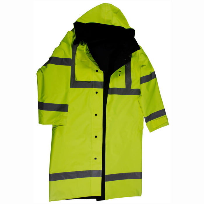 LRC-48RV-C3 ANSI Class 3 Lime/ Black Waterproof  Reversible 48” Long Rain Coat