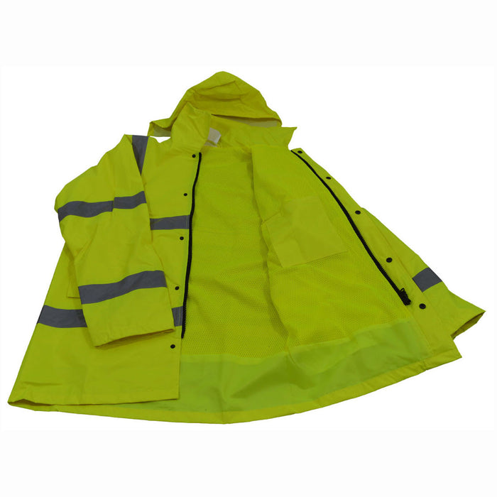 LRC-HZ/BRC-HZ ANSI Waterproof Lime Rain Parka Trench Coat with Concealed Hood