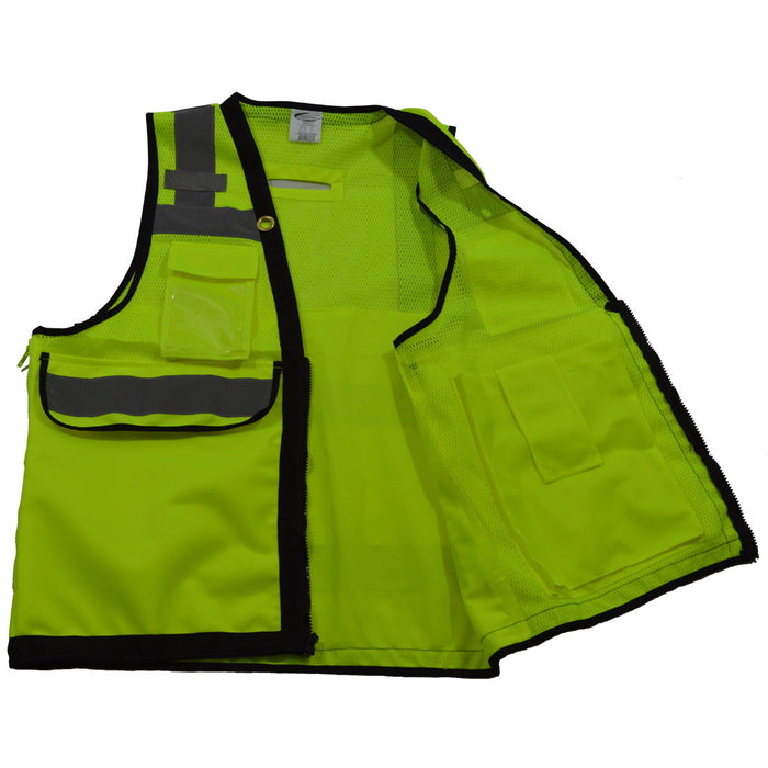 LVM2-HDSUV ANSI Class 2 Deluxe 8-Pocket Heavy Duty Surveyors Safety Vest High-Vis Lime Mesh