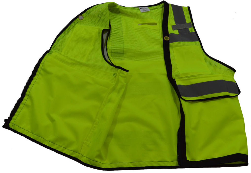 LVM2-HDSUV ANSI Class 2 Deluxe 8-Pocket Heavy Duty Surveyors Safety Vest High-Vis Lime Mesh