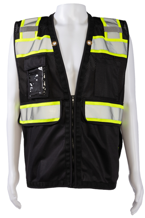 BKVM-HDSUV Black Mesh Lime Contrast Two Tone Heavy Duty Surveyors Safety Vest