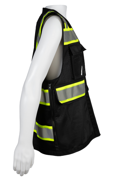 BKVM-HDSUV Black Mesh Lime Contrast Two Tone Heavy Duty Surveyors Safety Vest